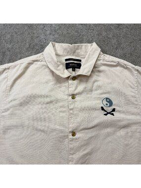 Roark Shirt Men L Beige Button Up Classic Fit Cotton Linen Short Sleeve